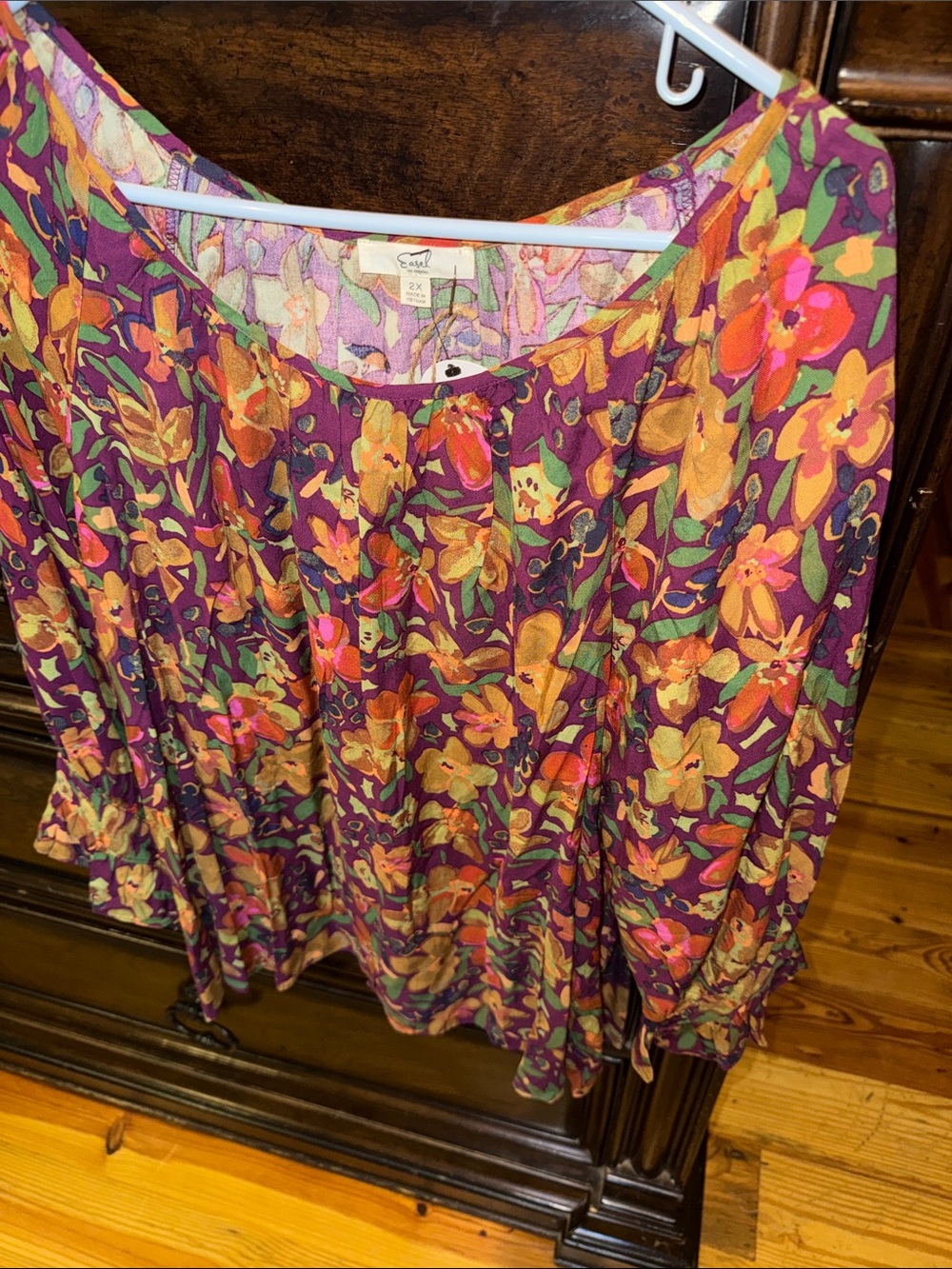 easel Floral Puff Sleeve Blouse in Purple and Orange